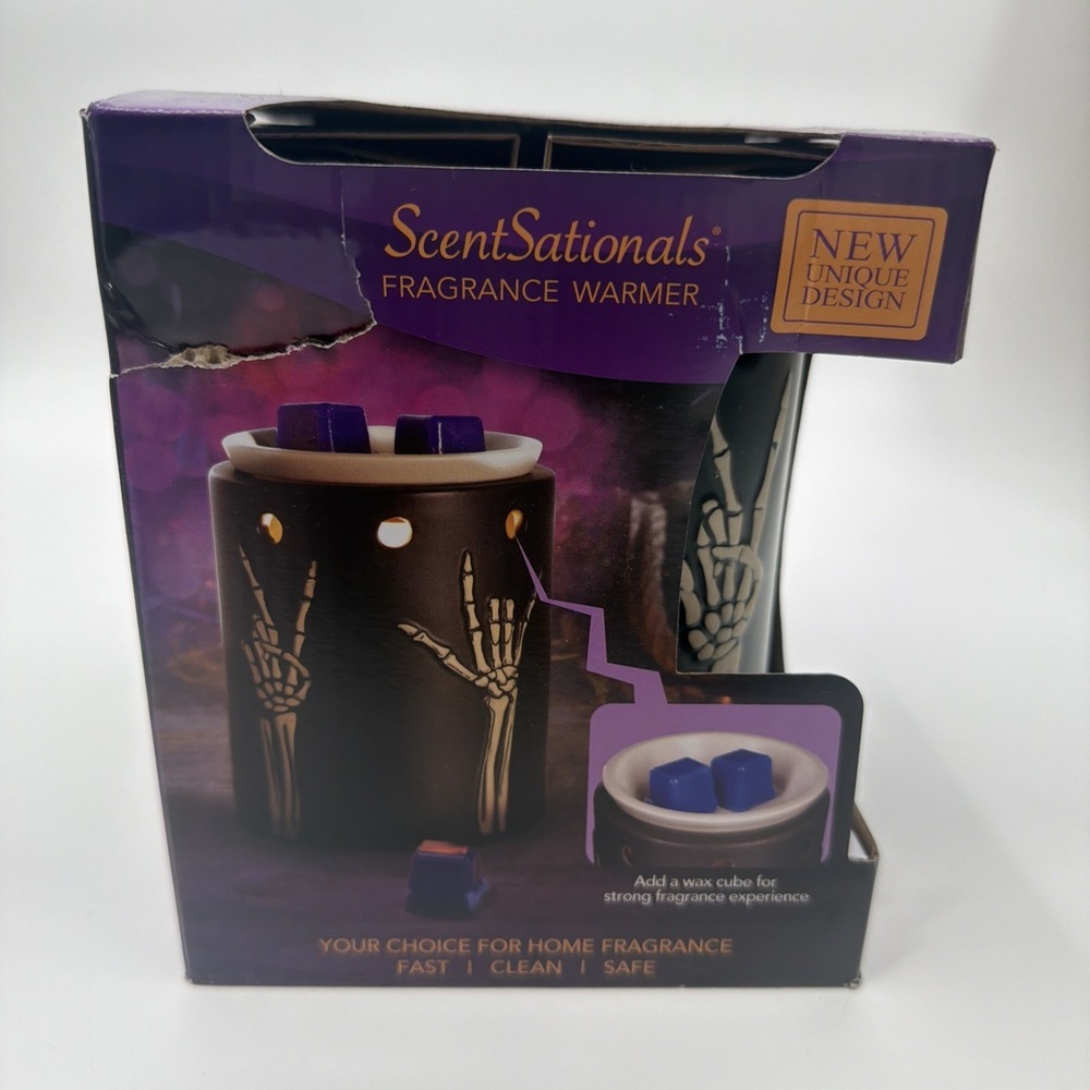 NIB Wax Fragrance Warmer by ScentSationals - Skully Peace Hand - Bulb & Wax Cube
